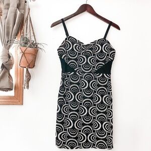 Free People Black and Cream Mini Bodycon Dress